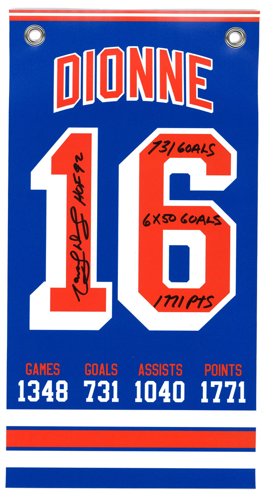 Marcel Dionne Mini-Bannière autographiée aux couleurs des Rangers de New York