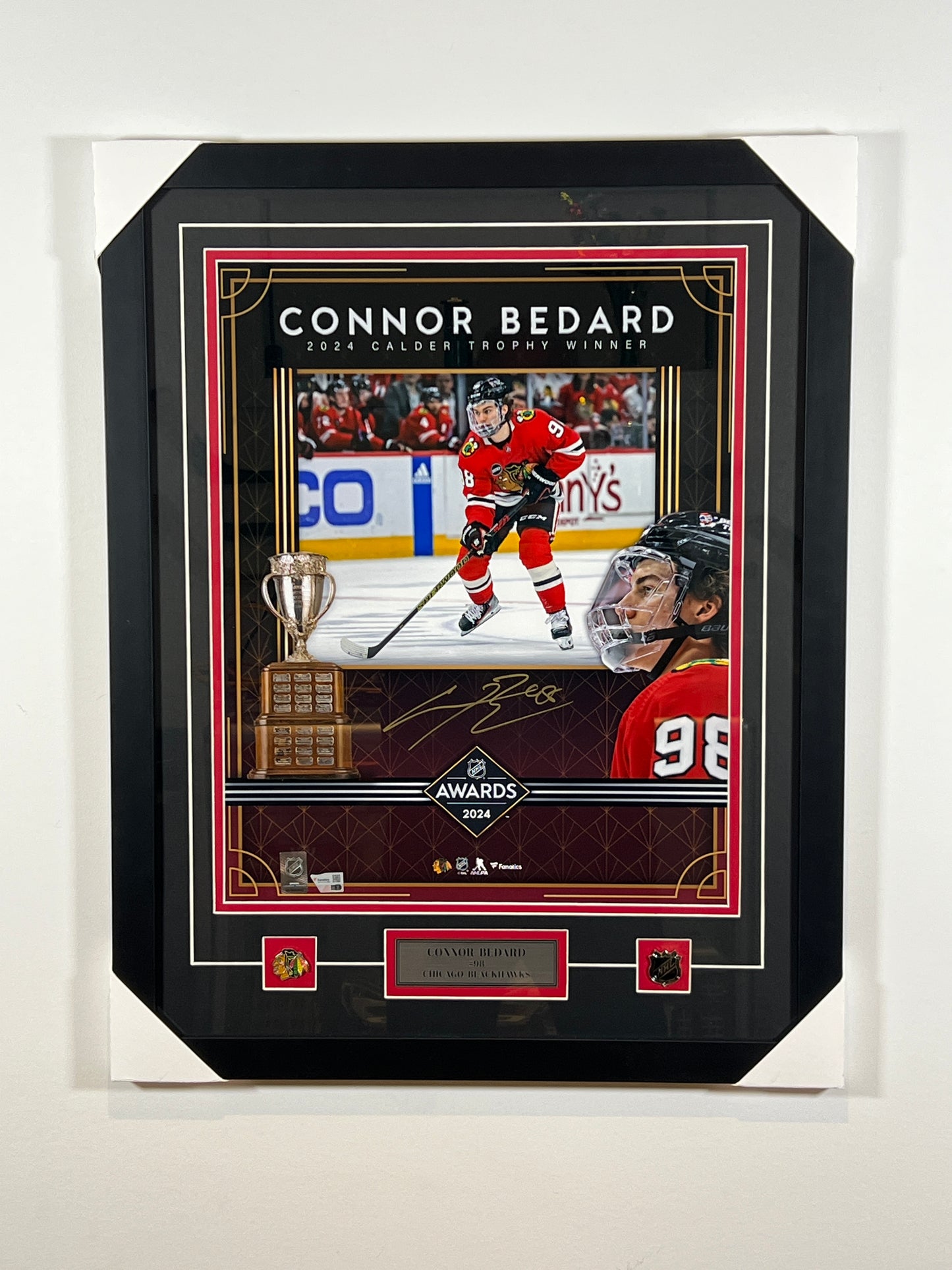 Connor Bedard cadre avec photo 16x20 autographiée (gagnant trophée Calder 2024)