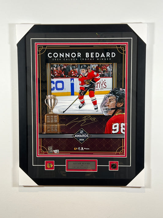 Connor Bedard cadre avec photo 16x20 autographiée (gagnant trophée Calder 2024)