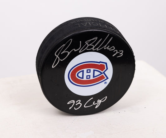 Brian Bellows rondelles autographiée avec Inscription 93 CUP Canadiens de Montréal