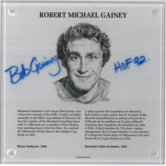 Bob Gainey plaque HOF autographiée Canadiens de Montréal