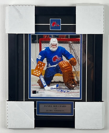 Daniel Bouchard 8x10 encadré avec épinglette et plaque des Nordiques de Québec