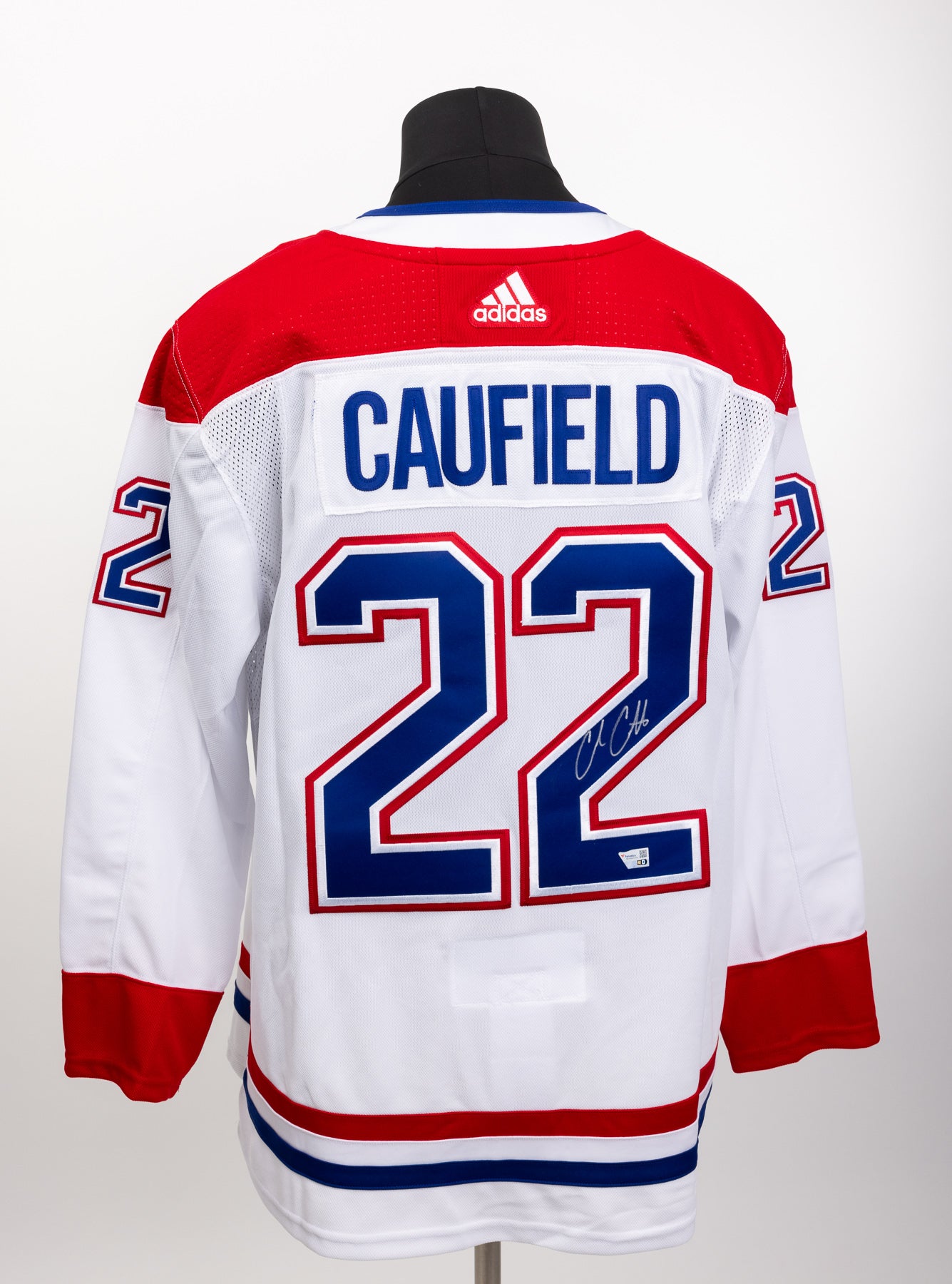 Cole Caufield RARE autographed ADIDAS #22 Montreal Canadiens white jersey 