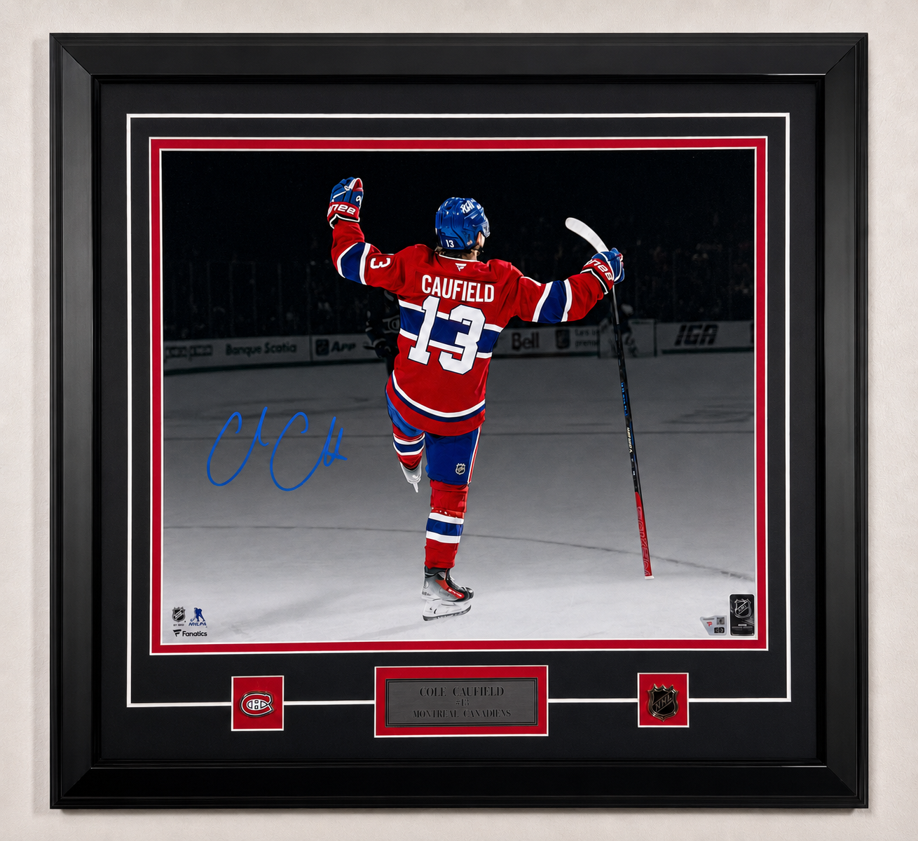 Cole Caufield photo 16x20 encadrée et certifiée Fanatics (célébration d'un but avec son #13)