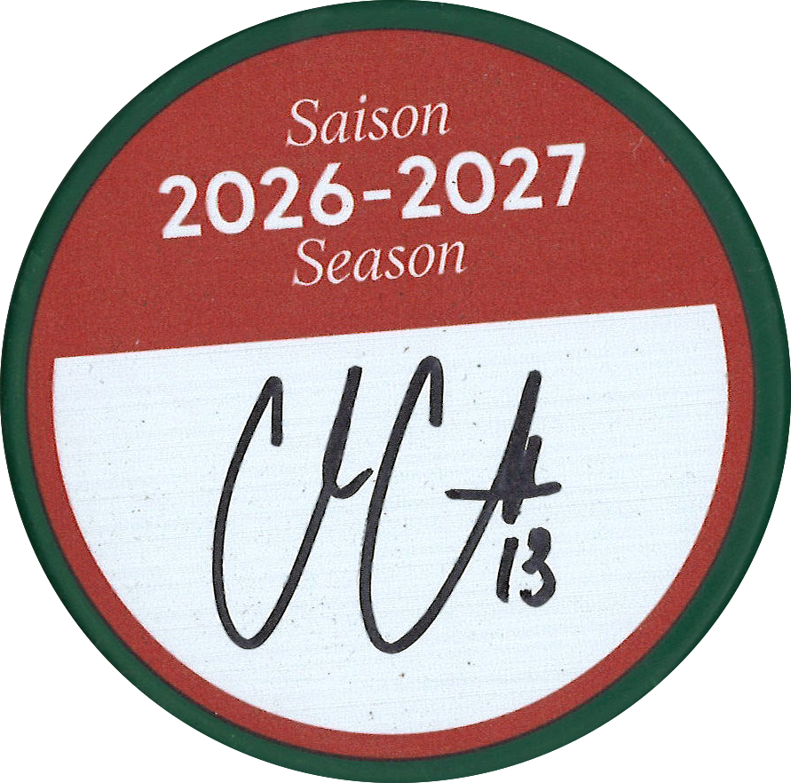 Cole Caufield rondelle DU TOURNOI DE GOLF 26-27 autographiée et certifiée