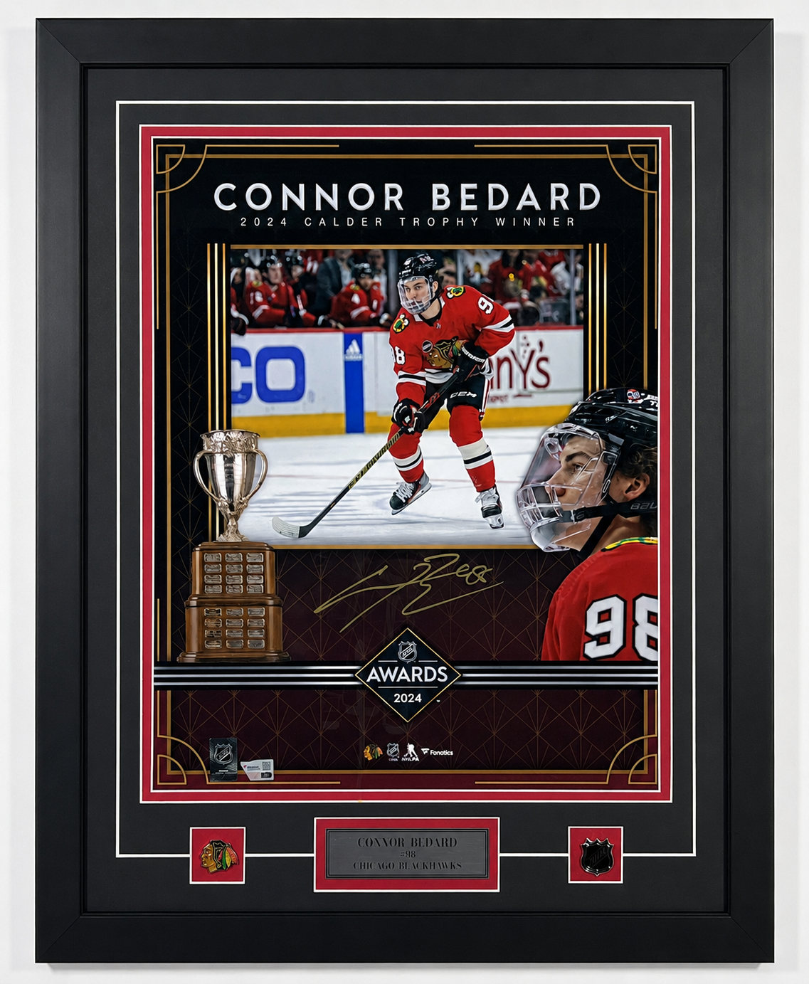 Connor Bedard cadre avec photo 16x20 autographiée (gagnant trophée Calder 2024)