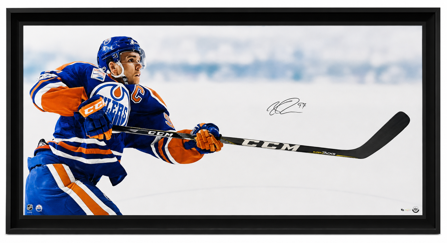 Connor McDavid cadre 3D autographié, numéroté /97 et certifié Upper Deck Authenticated