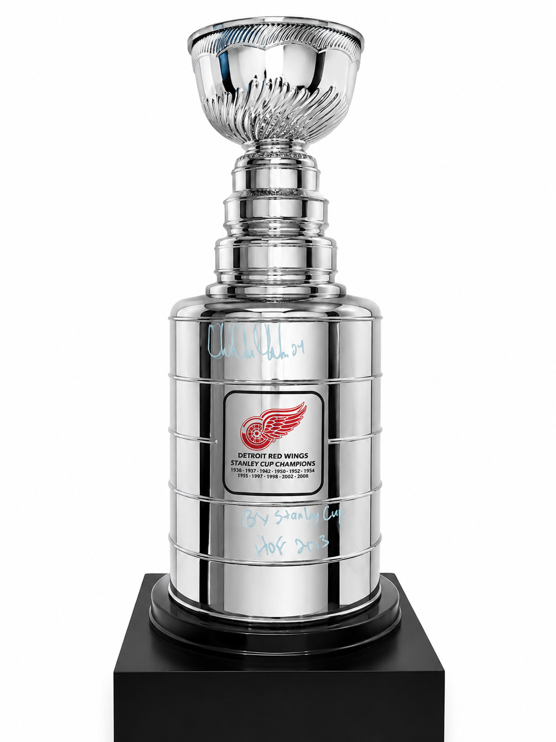 Chris Chelios Coupe Stanley 25 pouces autographiée avec inscriptions