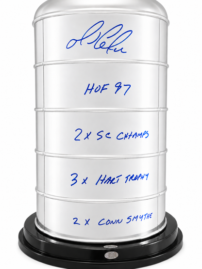 Mario Lemieux autographed 25" Stanley Cup with multiple inscriptions