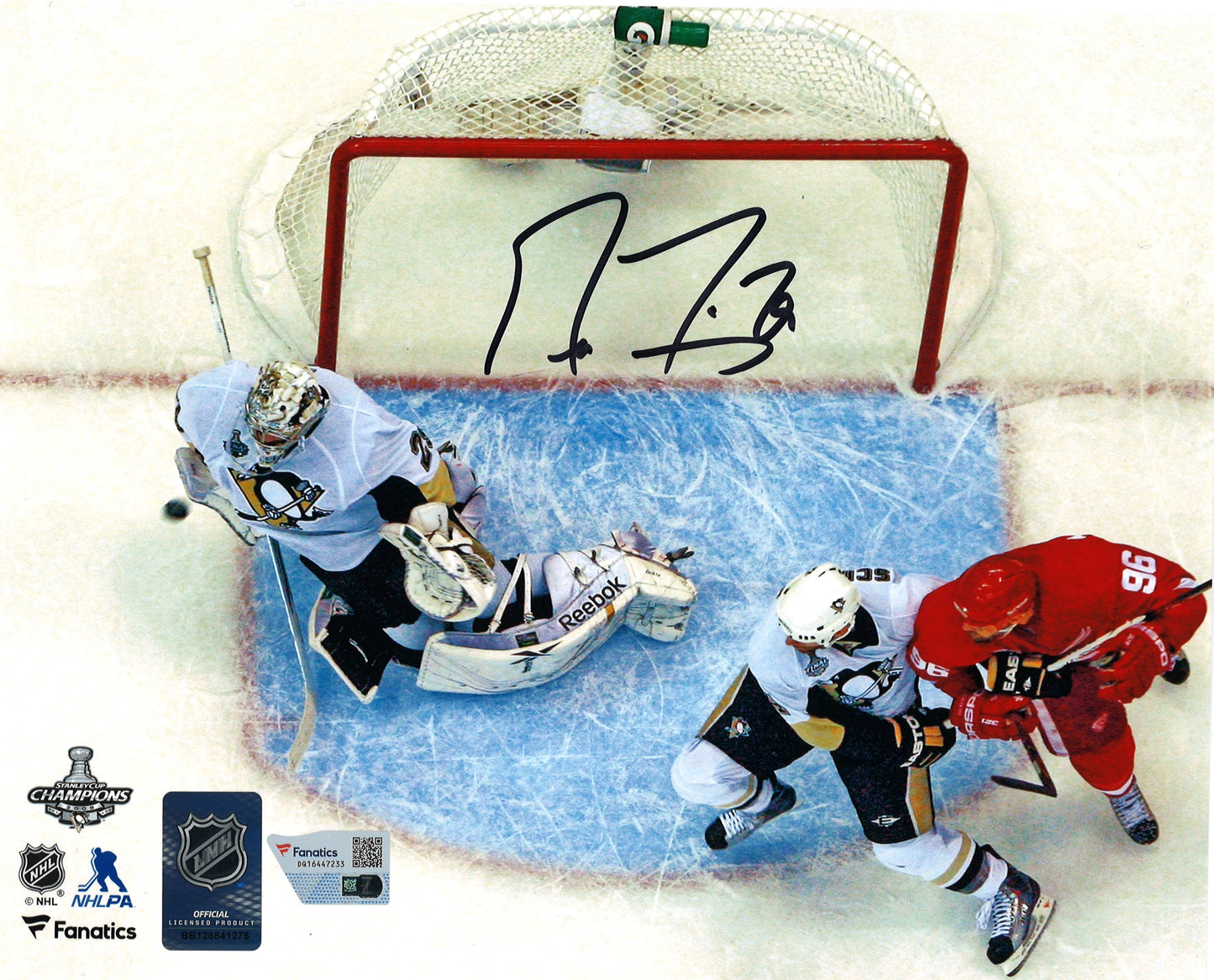 Marc-Andre Fleury photo 8x10 autographiée Arrêt spectaculaire en finale 2009 Penguins de Pittsburgh