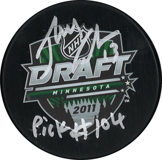 Johnny Gaudreau rondelle autographiée du Repêchage de 2016 avec inscription (Flames de Calgary)