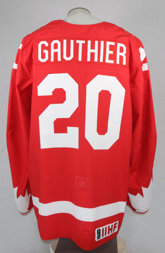 Ethan Gauthier (Tampa Bay Lightning) gilet game-used Team Canada Junior 2025