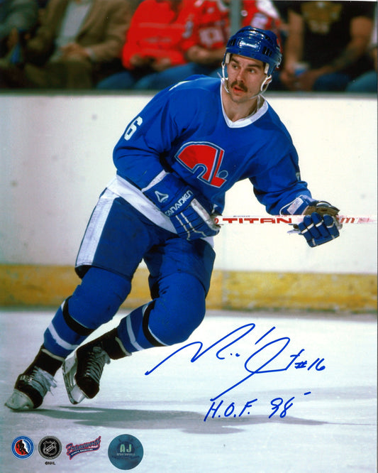 Michel Goulet photo 8x10 autographiée Nordiques de Québec avec inscription HOF 98