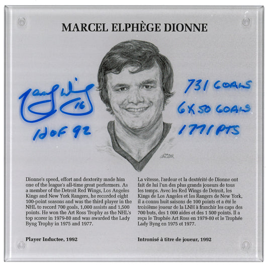 Marcel Dionne Plaque HOF 9x9 autographiée