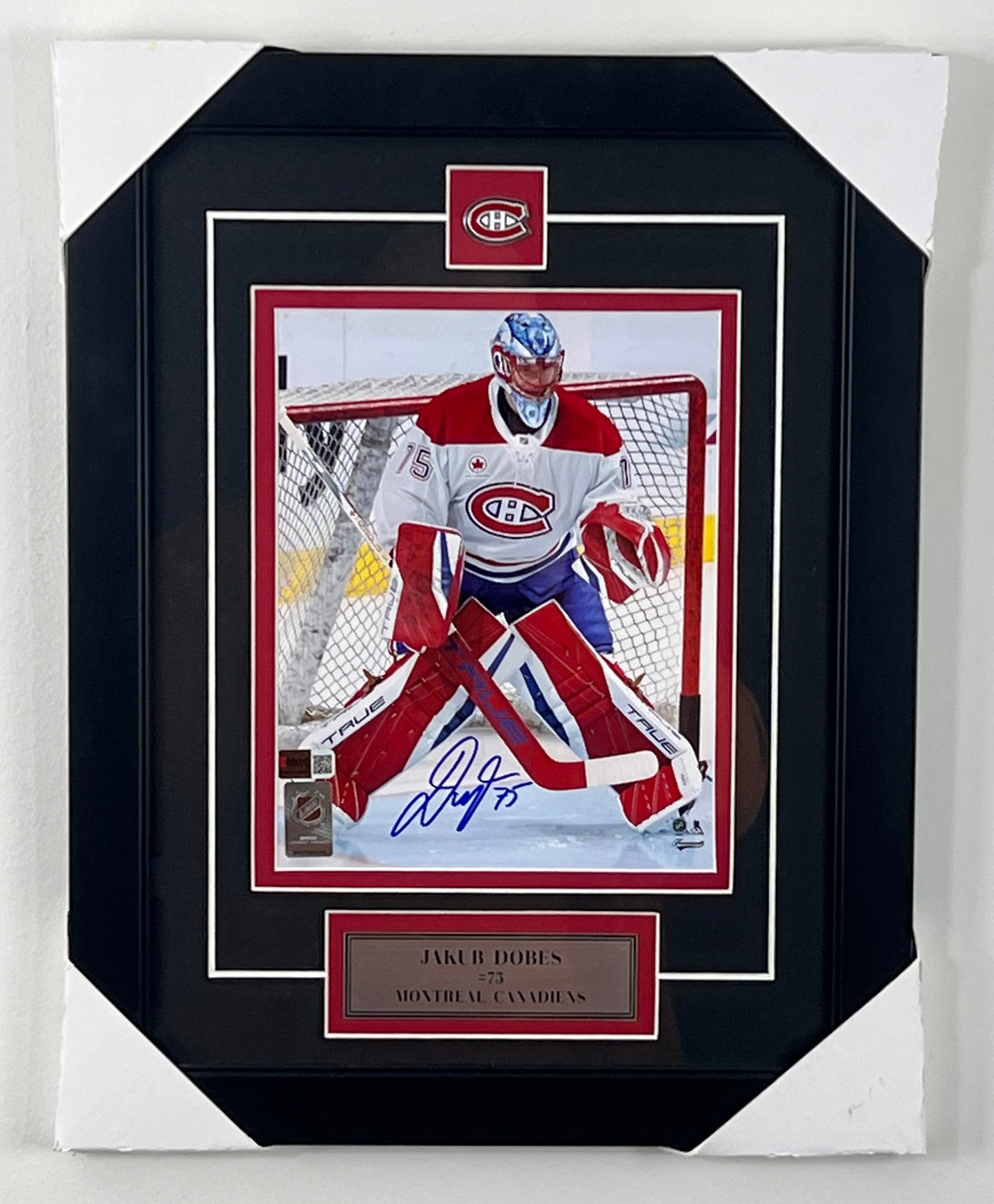 Jakub Dobes 8x10 framed with pin and plaque Montreal Canadiens