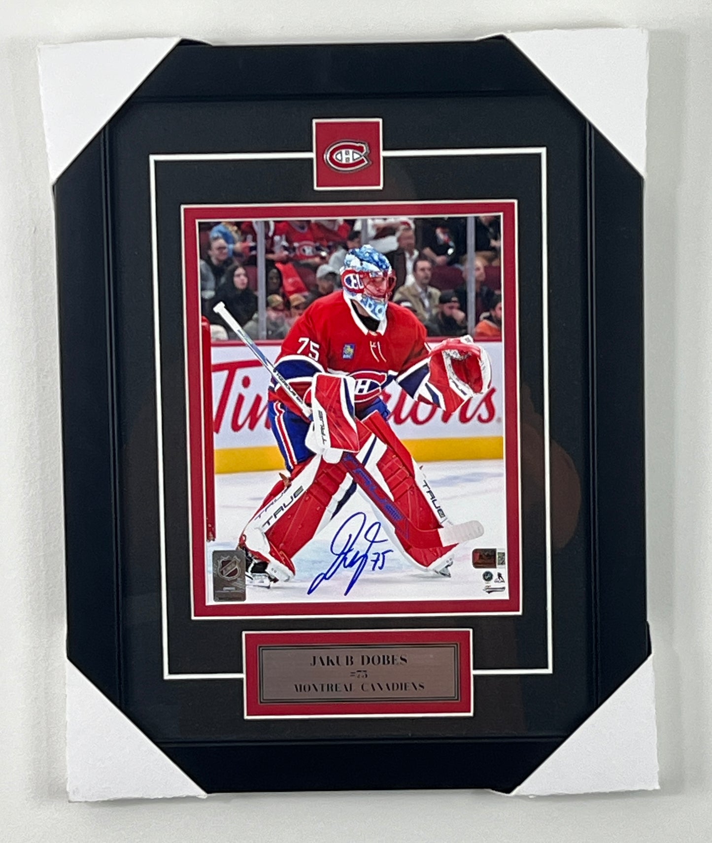 Jakub Dobes 8x10 framed with pin and plaque Montreal Canadiens