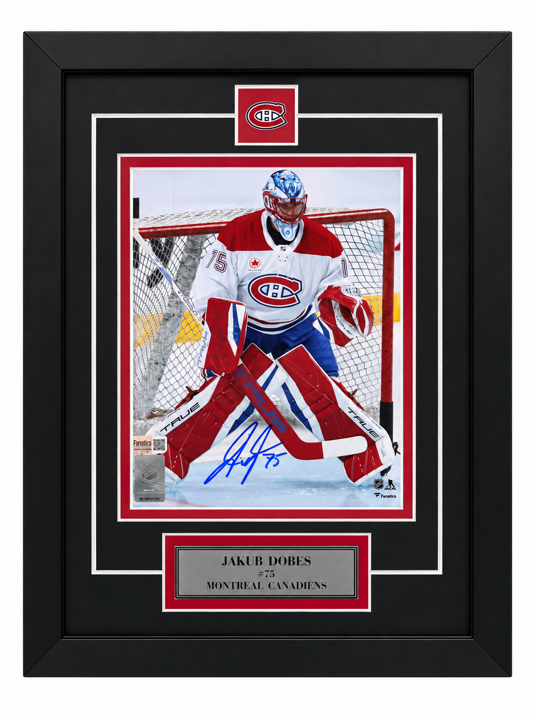 Jakub Dobes 8x10 encadré avec épinglette et plaque des Canadiens de Montréal