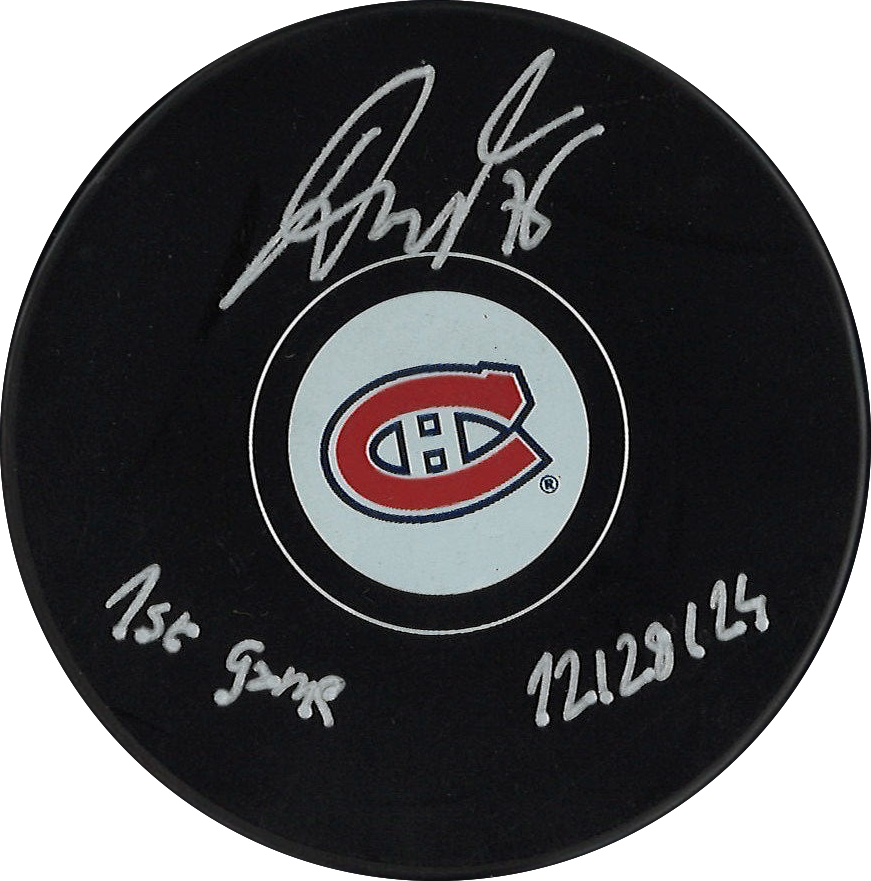Jakub Dobes autographed puck with inscription - Montreal Canadiens