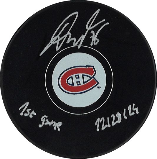 Jakub Dobes autographed puck with inscription - Montreal Canadiens