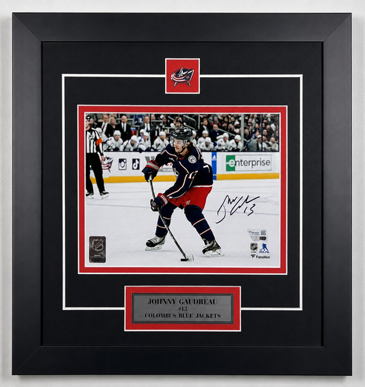 Johnny Gaudreau 8x10 Autographed blue jersey- Columbus Blue Jackets