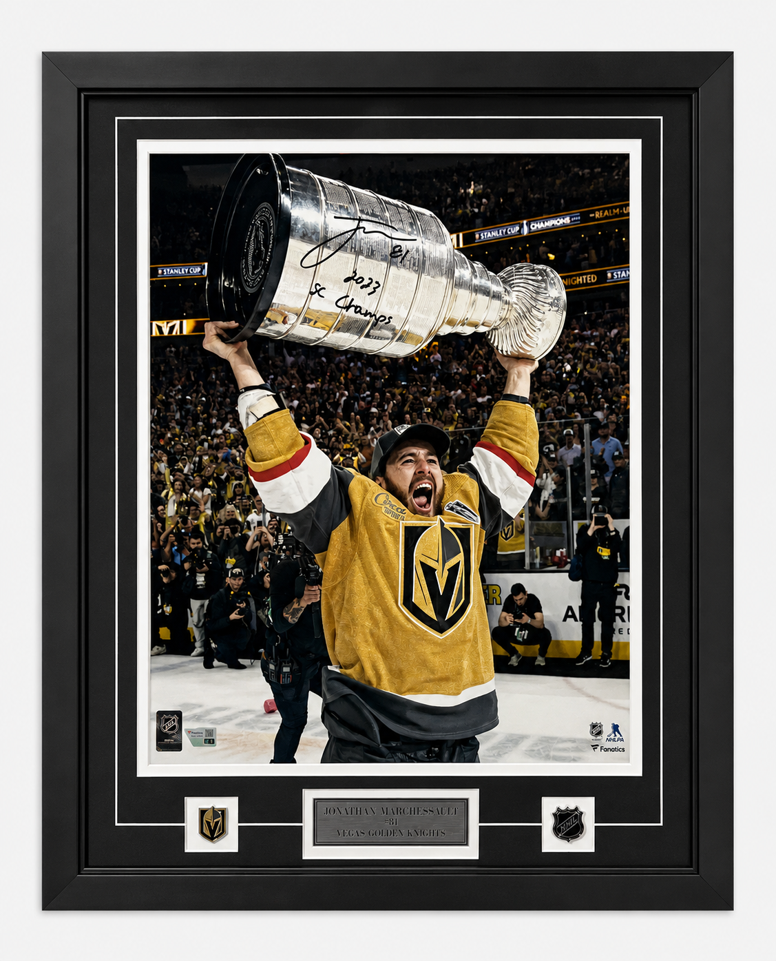 Jonathan Marchessault photo 16x20 autographed and framed with inscription 2023 SC Champs (Las Vegas)