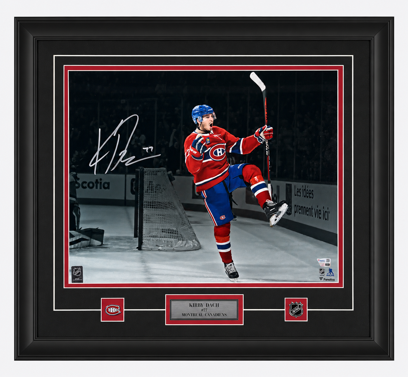 Kirby Dach autographed 16x20 framed photo CELEBRATION (Montreal Canadiens)