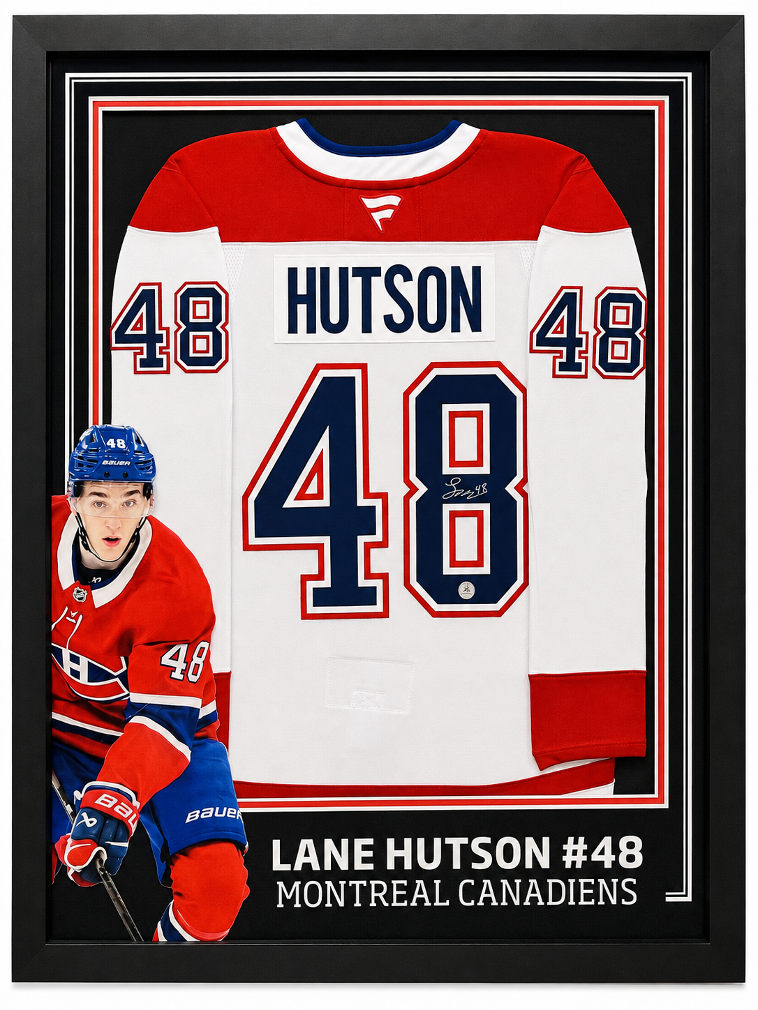Lane Hutson gilet autographié et encadré certifié AJ Sports