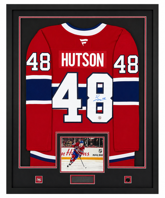 Lane Hutson gilet Fanatics Premium autographié et encadré certifié AJ Sports - gilet rouge