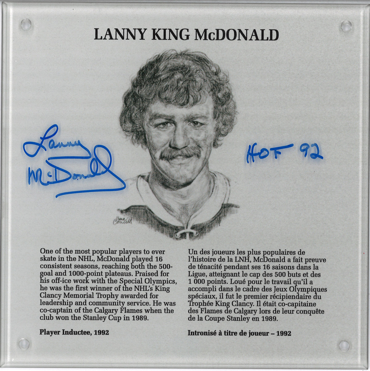 Lanny McDonald plaque HOF autographiée Flames de Calgary