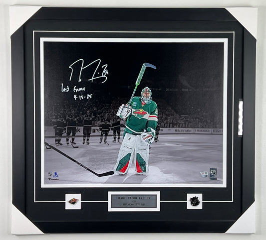 Marc-Andre Fleury framed 16x20 photo inscribed LAST GAME 4/15/25 Minnesota Wild