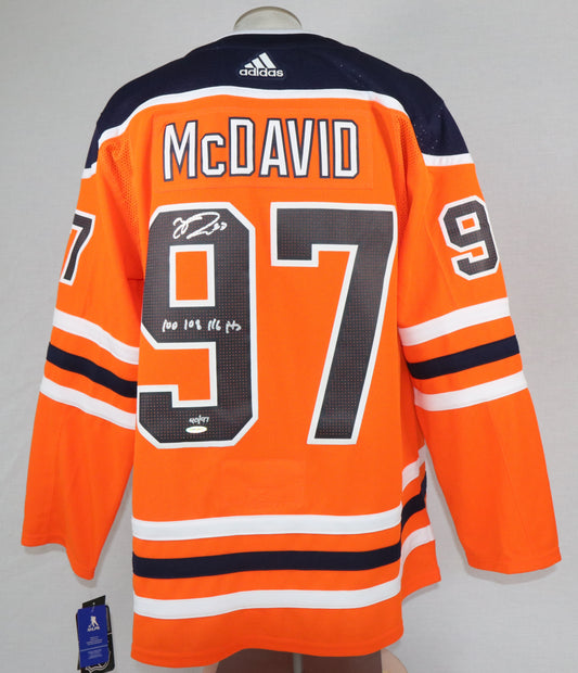 Connor McDavid gilet des Oilers d'Edmonton autographié de Upper Deck Authenticated et numéroté 40/97