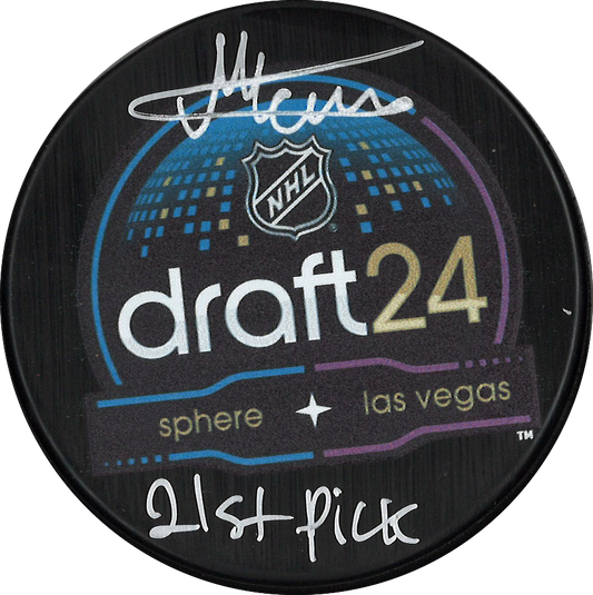 Michael Hage autographed puck 2024 Las Vegas Draft Montreal Canadiens inscribed