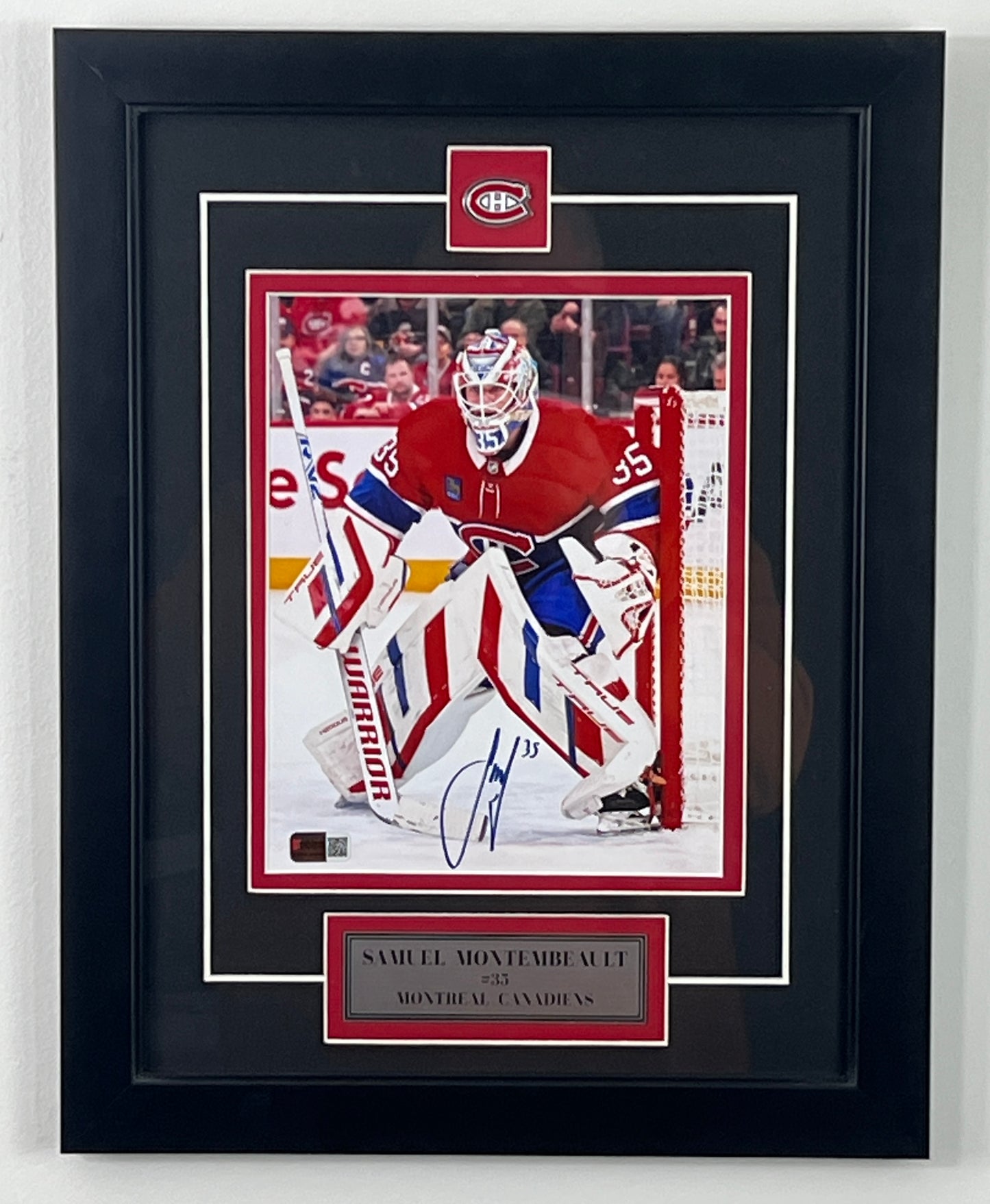 Samuel Montembeault 8x10 encadré avec épinglette et plaque des Canadiens de Montréal