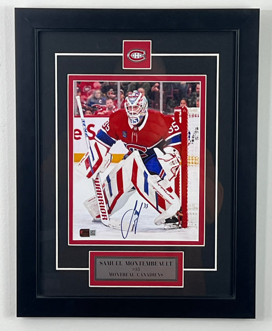 Samuel Montembeault 8x10 encadré avec épinglette et plaque des Canadiens de Montréal