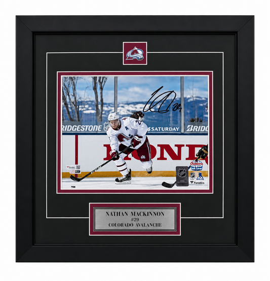 Framed 8x10 Nathan MacKinnon photo with pin and plaque Colorado Avalanche