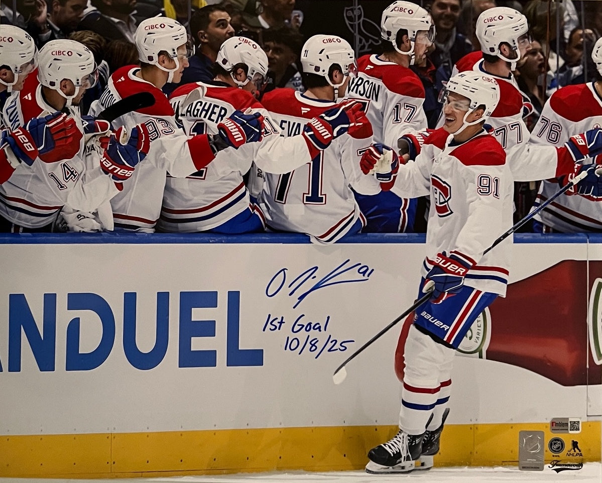 Oliver Kapanen autographed 16x20 Montreal Canadiens photo inscribed 1st Goal 10/8/25