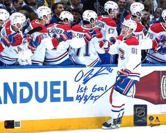Oliver Kapanen autographed 8x10 Montreal Canadiens photo with 1st Goal 10/8/25 inscribed