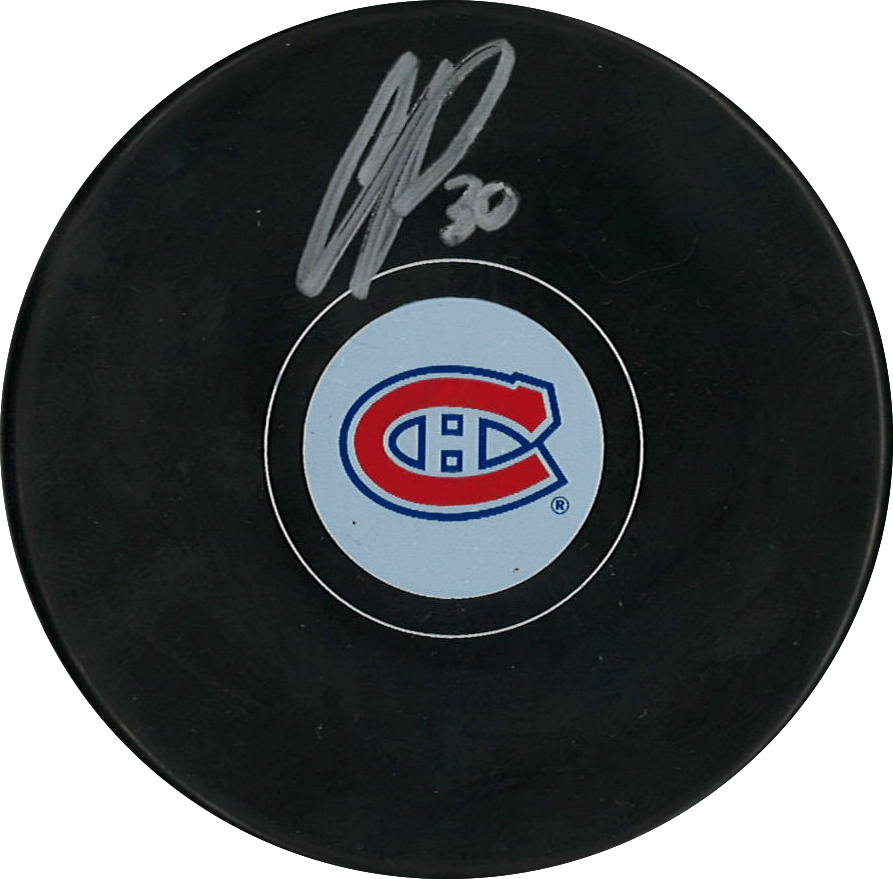 Cayden Primeau autographed Montreal Canadiens puck