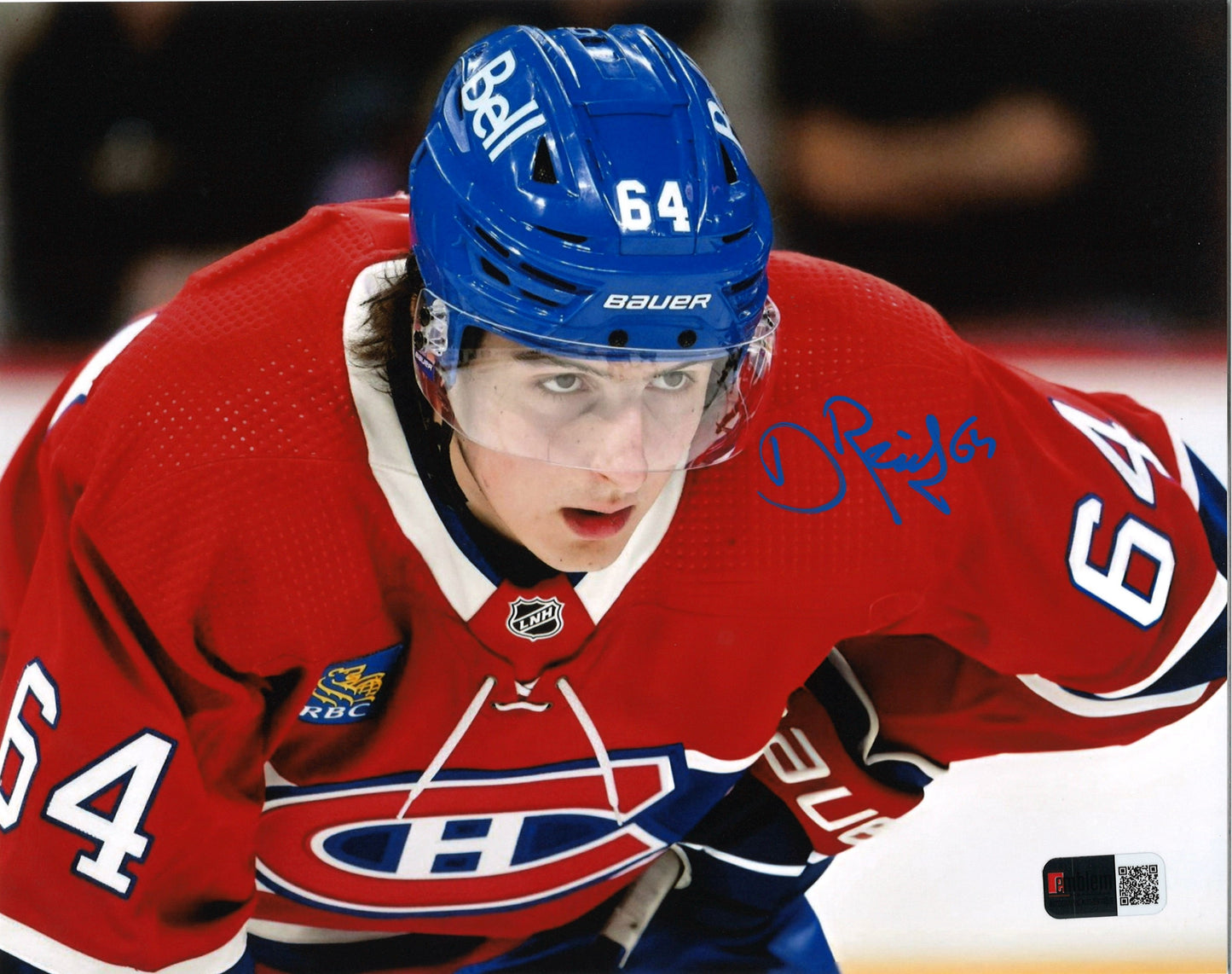 David Reinbacher 8x10 autographiée Canadiens de Montréal - closeup(1)