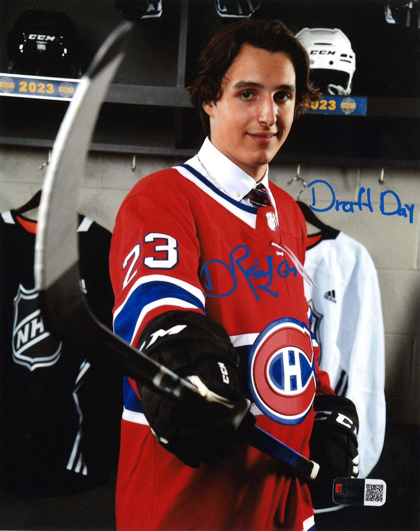 David Reinbacher 8x10 autographiée Canadiens de Montréal - draft day