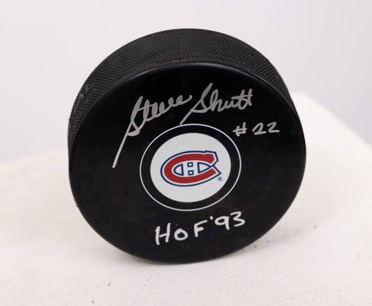 Steve Shutt rondelle autographiée avec inscription HOF 93 Canadiens de Montréal