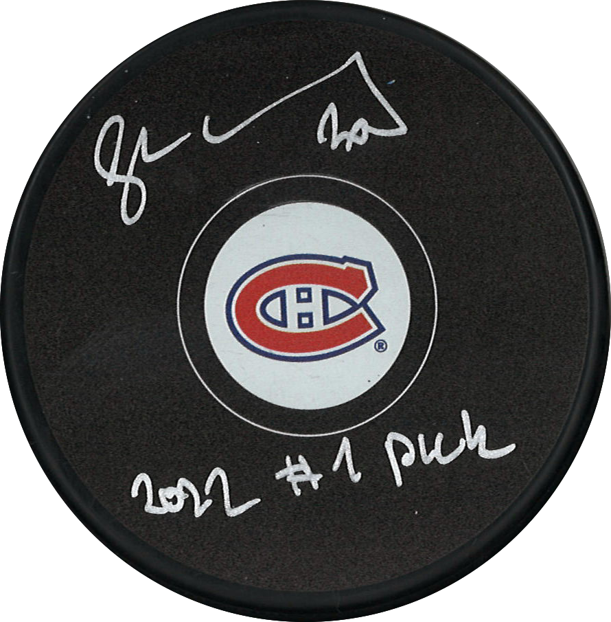 Juraj Slafkovsky Autographed NHL Puck with 2022 #1 PICK Montreal Canadiens