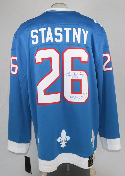 Peter Stastny gilet Nordiques de Québec autographié avec inscription