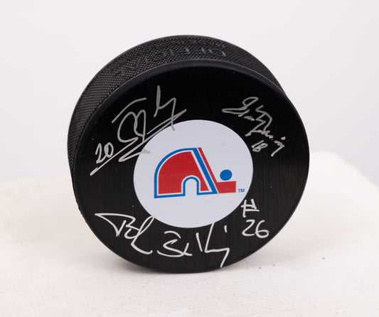 Frères Stastny (Marian, Anton, Peter) rondelle autographiée des Nordiques de Québec