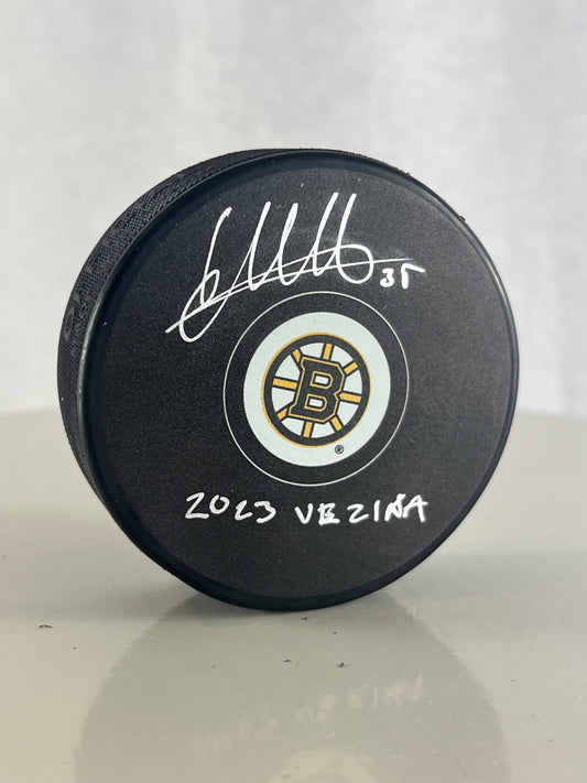 Linus Ullmark rondelle NHL autographiée des Bruins de Boston avec inscription