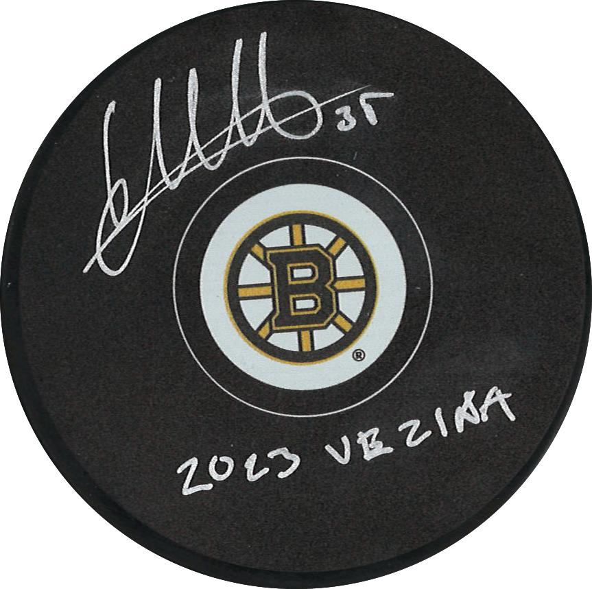 Linus Ullmark rondelle NHL autographiée des Bruins de Boston avec inscription