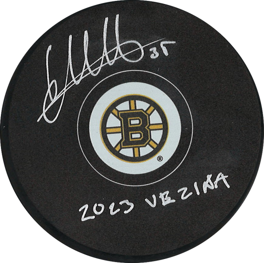 Linus Ullmark Autographed Boston Bruins NHL Puck with inscription